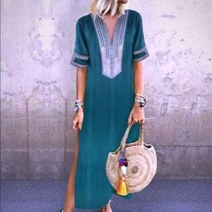 💙💚 Boho Short Sleeve Maxi Dress